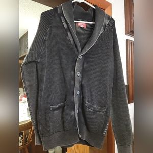 Men's Black Waffle Cardigan Sweater Sz Med NWT and extra button